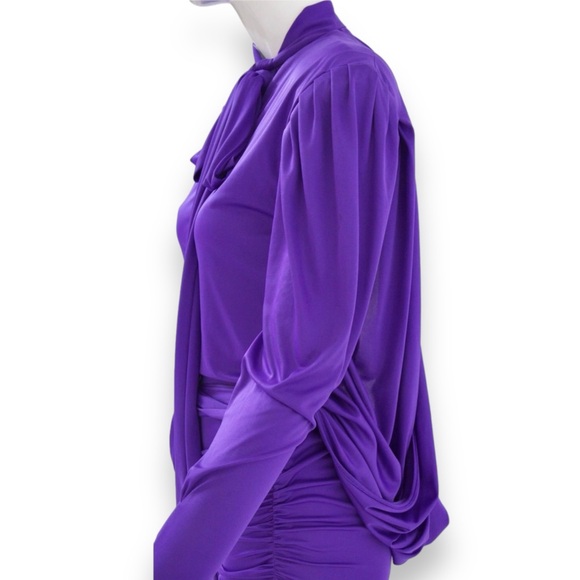 Balenciaga SS17 Purple Tie Neck Padded Shoulder Lightweight Mini Dress sz 42 - Picture 5 of 16